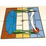 Leaded stained glass panel approx 115x101cm