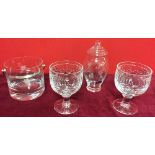 Duiske etched glass vase with cover, etched glass ice holder and two cut glass goblets