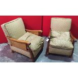 Two Edwardian mahogany framed armchairs with bergere sides