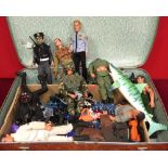 Suitcase cont. various action figures and accessories, action man Captain Black ETC.