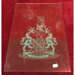 Glass panel depicting coat of arms approx 47x42cm