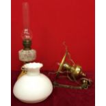 Converted spirit lamp and brass and glass light fitting