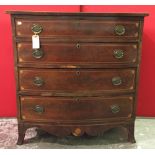 Mahogany inlaid bow fronted chest of four drawers on splayed feet