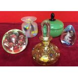 Paperweights, vase, glass jar with cover ETC.