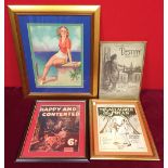 Three framed sheet music covers and another, 'accent on youth'