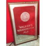 Wood framed Walkers Warrington Ale advertising mirror approx 137x92cm