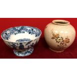 Blue and white Asian bowl and hand decorated baluster vase