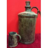 Early leather flagon and jug