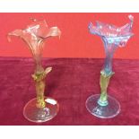 Two coloured glass flower vases