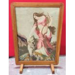 Oak framed embroidered fire screen