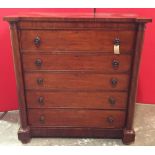 Victorian Mahogany Chest of Five Long Drawers with Plain Pillars to Sides
