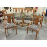 Good Quality Lightwood Glass Top Dining Table with Eight Birds Eye Maple Back Chairs