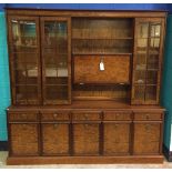 Good Quality Walnut Glazed Door Display Cabinet with Cupboards and Drawers Underneath