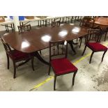 (In the Georgian Style) Mahogany Twin Pedestal Dining Table, with Two Extra Leaves, Terminating on