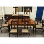 Burr Walnut Dining Table with Shell Carved Knees and Six Chairs (4+2)