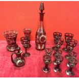 QTY of Ruby Glass, Decanters, Vases, Wine Glasses ETC.