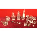 QTY of Cut Glass Decanters, Wine Glasses, Glass Ornaments ETC.