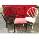 Ercol Spindle Back Childs Chair, Painted Spindle Back Childs Chair and String Inlaid Chair