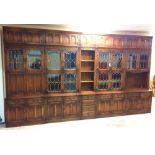Oak Old Charm Fifteen Section Cupboard and Display Cabinet with Glazed and Leaded doors