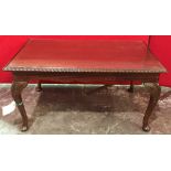 Mahogany Glass Top Low Table with Shell Carved Knees