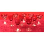 QTY of etched Cranberry Glasses ETC.