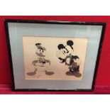 Framed Mickey Mouse and Donald Duck Drawing, Signed J. E. Penney 1935, approx 31x23cm