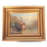 Gilt framed oil on board painting, initialled bottom right 22 x 16cm