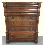 Victorian Scottish flame mahogany chest of five long drawers