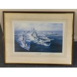 Framed and signed south Atlantic task force print, Jeremy Moore 55 x 37cm