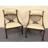 Two Edwardian inlaid salon chairs