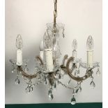 Five branch glass drop chandelier