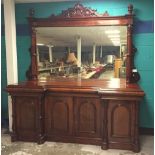 Large Victorian mahogany mirror back chiffonier with carved pediment and pillars to side