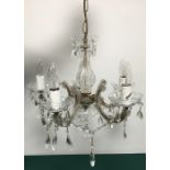 Five branch glass drop chandelier