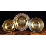 Three Brass Alms Dishes: A hand hammered