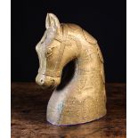 An Unusual Wooden Horses Head clad in sh