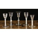 Five 18th Century Airtwist Wine Glasses.