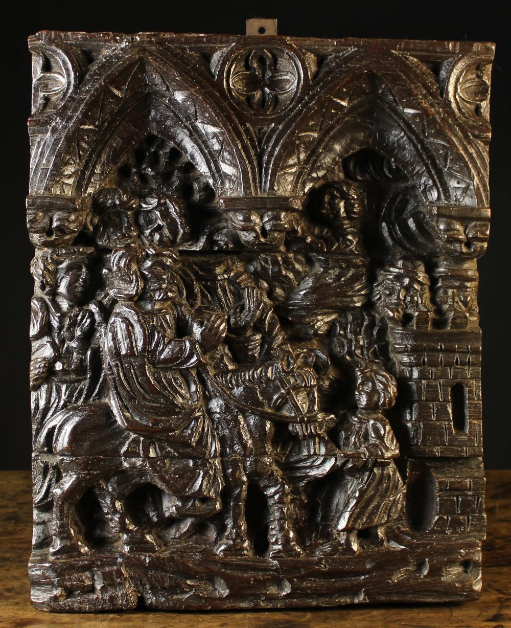 An Early Carved Oak Panel, possibly 15th