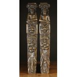 A Pair of 17th Century Carved Oak Termin