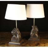 A Pair of Figural Oak Occasional Lamps.