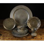 A Collection of Antique Pewter: Two salt