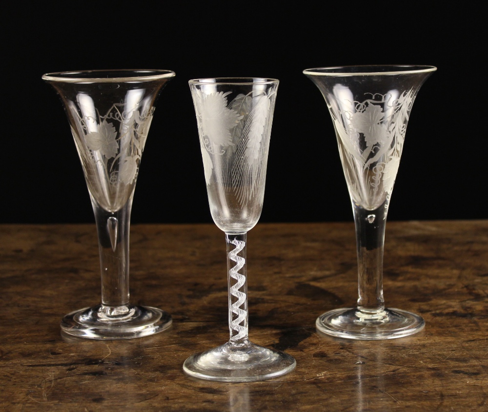 Three Antique Ale Glasses: A near pair h