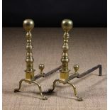 A Pair of 19th Century Brass Andirons. T