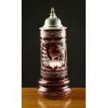 A Bohemian Ruby Flashed Glass Stein with