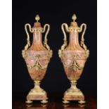 A Pair of Fabulous Quality Siena Marble Cassolettes with Gilt Bronze Mounts.