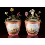 A Pair of Pretty 19th Century Sèvres Rose Pompadour Pot Pourri Cups with Chateau de Bizy Marks and