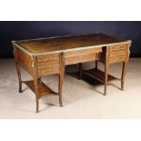 A Fine 19th Century French Parquetry Partner's Desk with decorative gilt metal mounts.