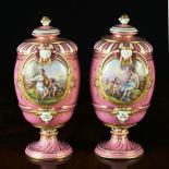 A Pair of 19th Century 'Sèvres' Rose Pompadour Vases & Covers.
