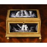 A Fine 19th Century Signed Limoges Enamel Jewellery Casket decorated in white on a black ground and