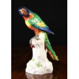 A Large 20th Century Meissen Model of a Parrot with highly coloured plumage,