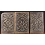 Three 15th Century Gothic Carved Oak Panels enriched with tracery, 12¼ ins x 8½ ins (31 cm x 21.